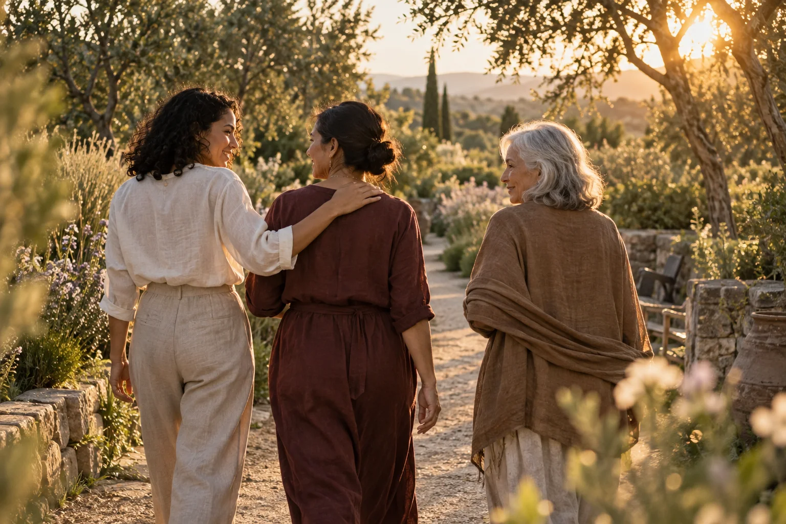 Illustrative scene of women from different generations walking together